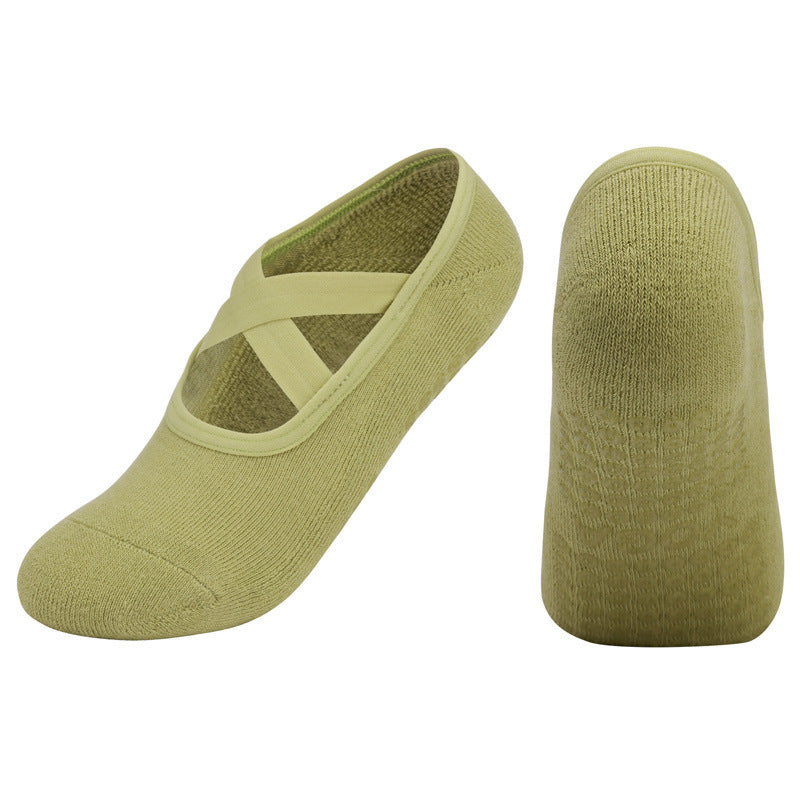 Non-slip Glue Women's Antibacterial Cotton Cross Strap Yoga Socks