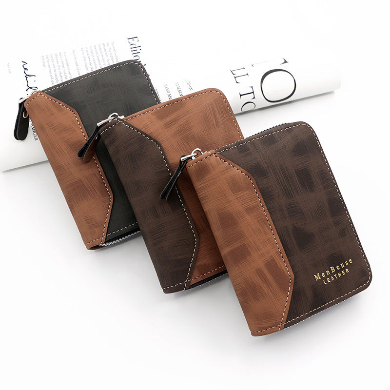 Frosted Mens PU Leather Short Chain Wallet Card Holder
