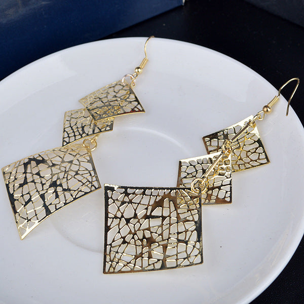 European And American Exaggerated Multi-layer Hollow Metal Wafer Earrings