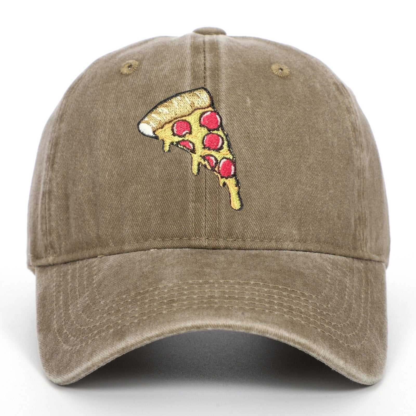 Pizza Embroidery Soft Top Baseball Cap Retro Worn Looking Washed-out