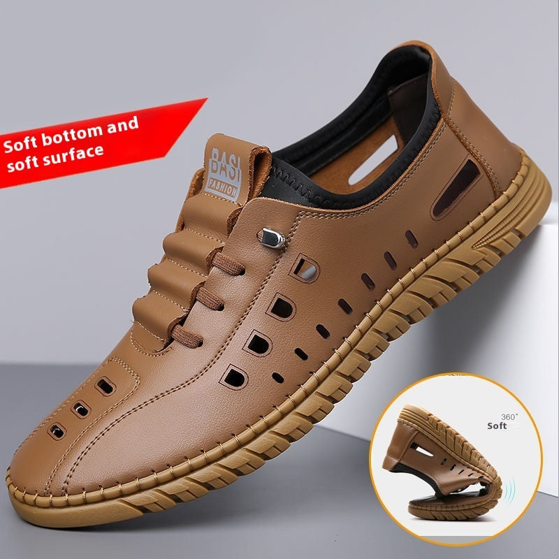 Men's Slip On PU Leather Hollow Breathable Sandals Regular