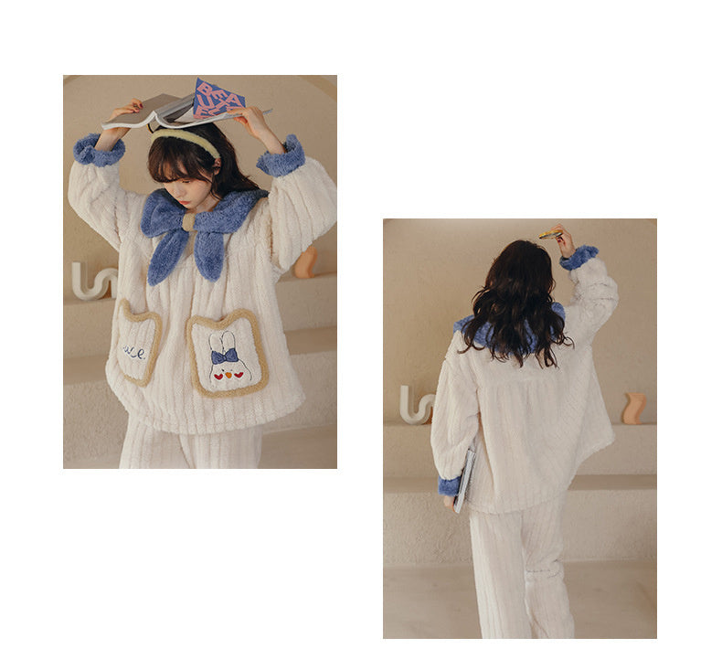 Cute Women's Flannel Long Thickened Loungewear