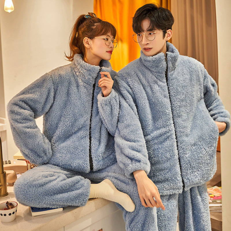 Couple Flannel Pajama Set – Plush Thickened Thermal Zipper Suit
