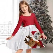 Girl's Long-sleeved Dress Christmas Deer