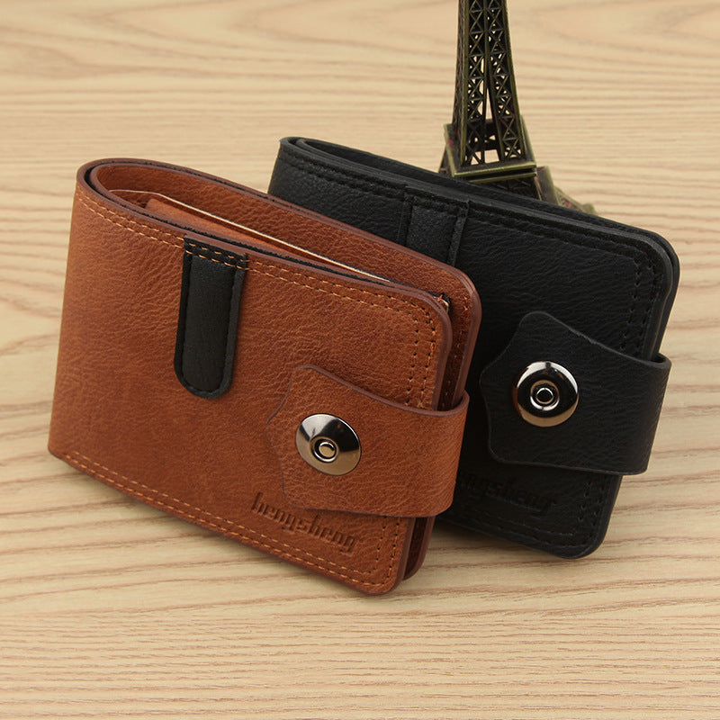 Men's Slim Bifold PU Leather Wallet Litchi Pattern Card