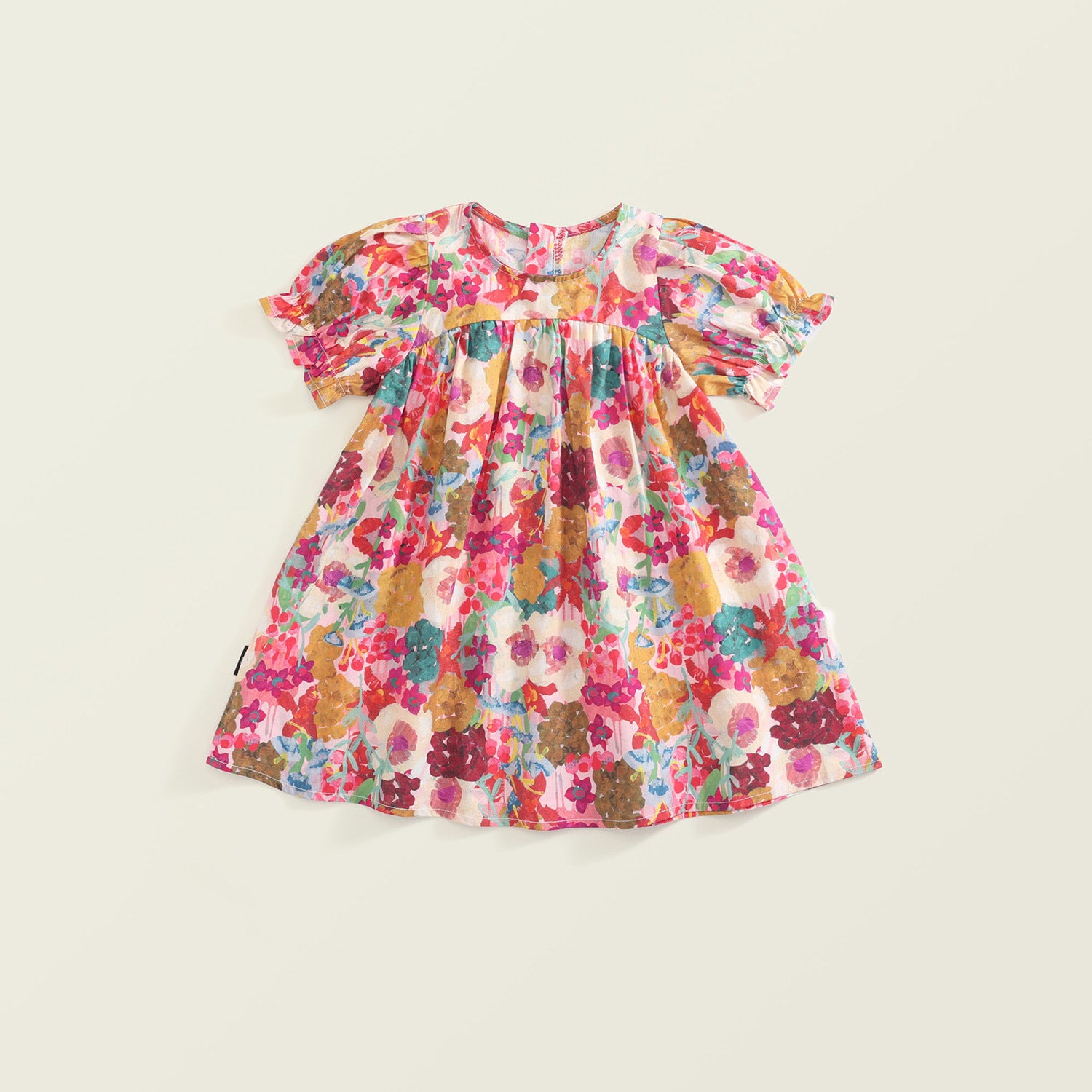 Oil Painting Floral Holiday Princess Dress Puff Sleeve