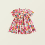 Girls Floral Princess Puff Sleeve Cotton Holiday Dress
