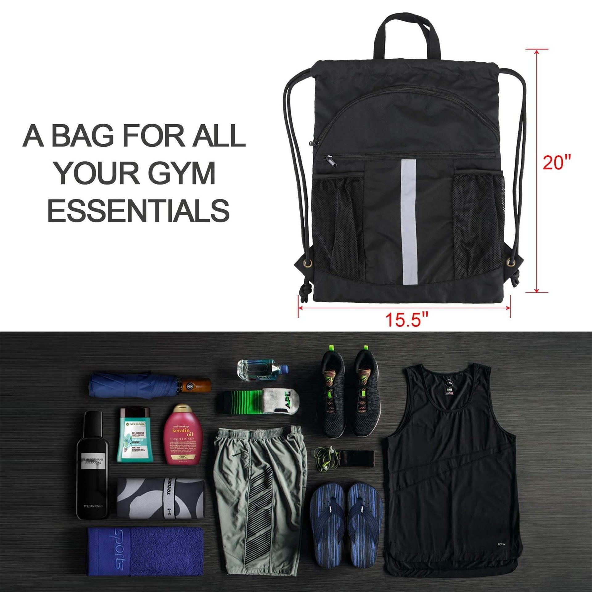 Unisex Nylon Drawstring Backpack With Shoe Compartment