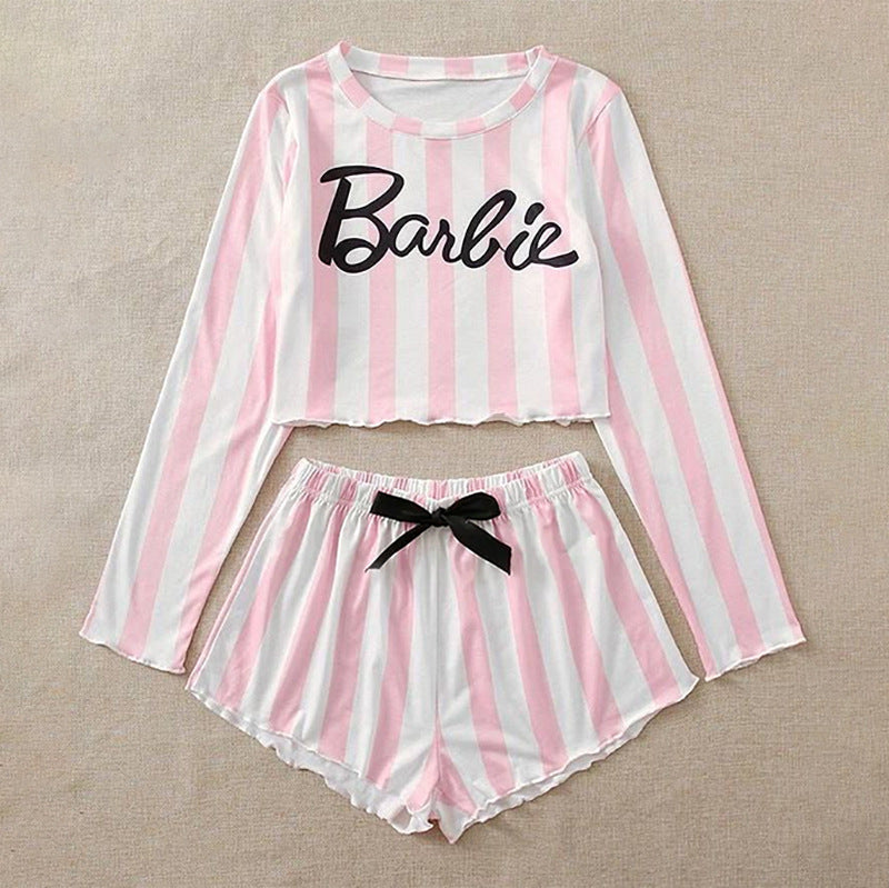 Pink And White Striped Pajamas Women's Suit Home