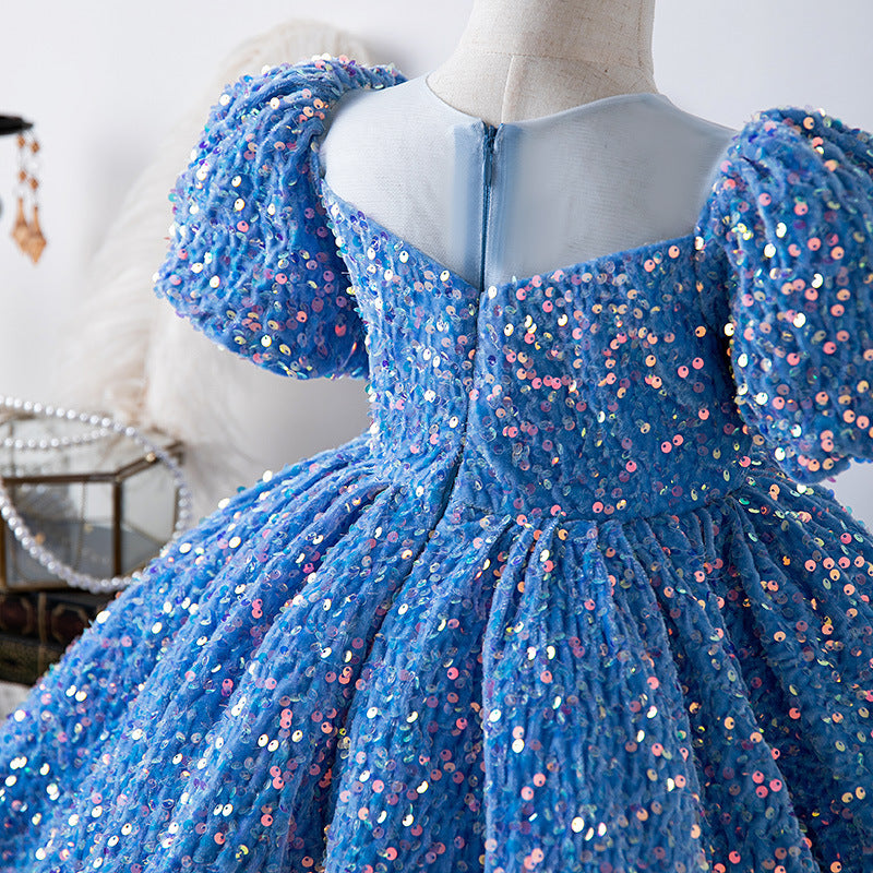 Sequined Children's Girl Princess Dress Birthday Full-year Baby Girl Catwalk Host Piano Performance Wear