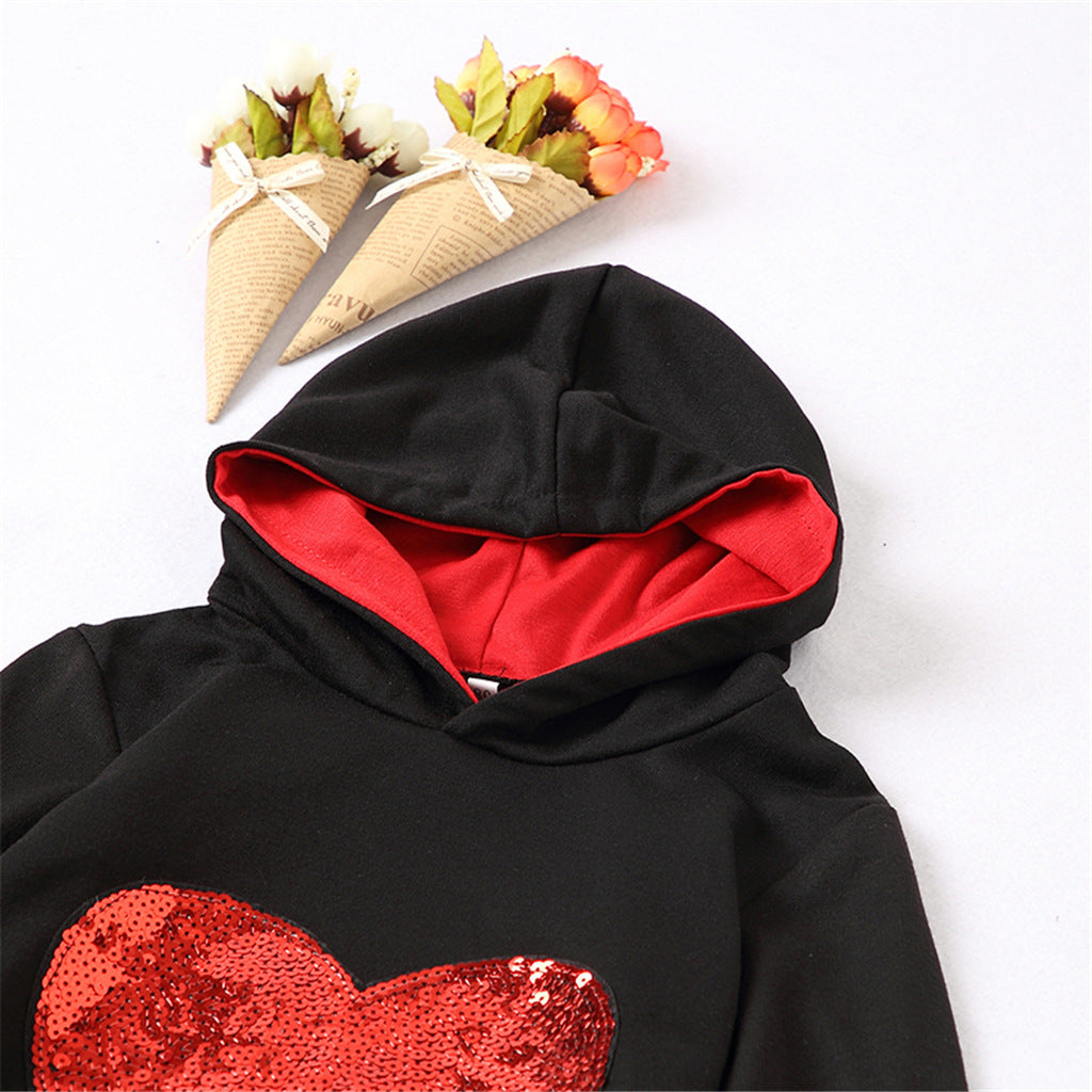 Sequined Heart-shaped Hooded Parent-child Women's Sweater
