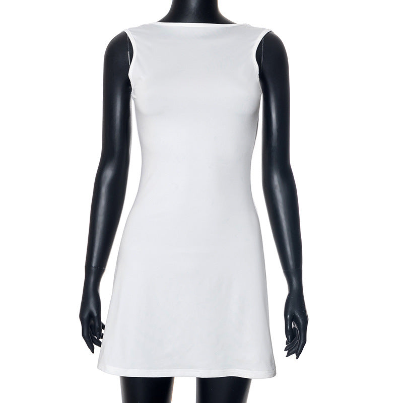 Womens Backless Ruffles Chic Dress Polyester High Waist