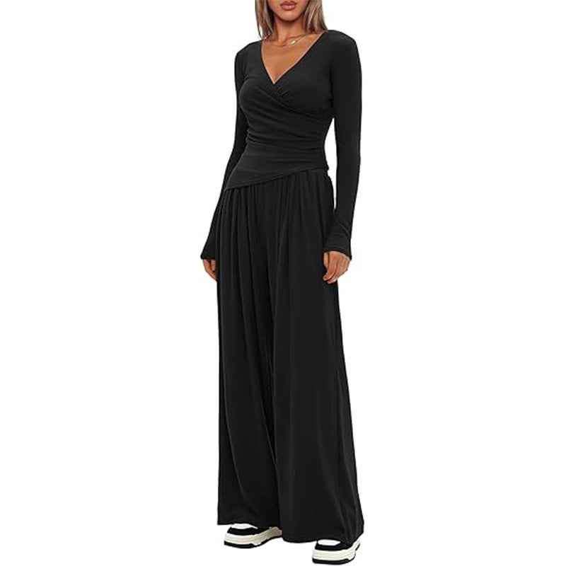 Women Relaxed Fit Polyester Solid Wide Leg Pants Casual