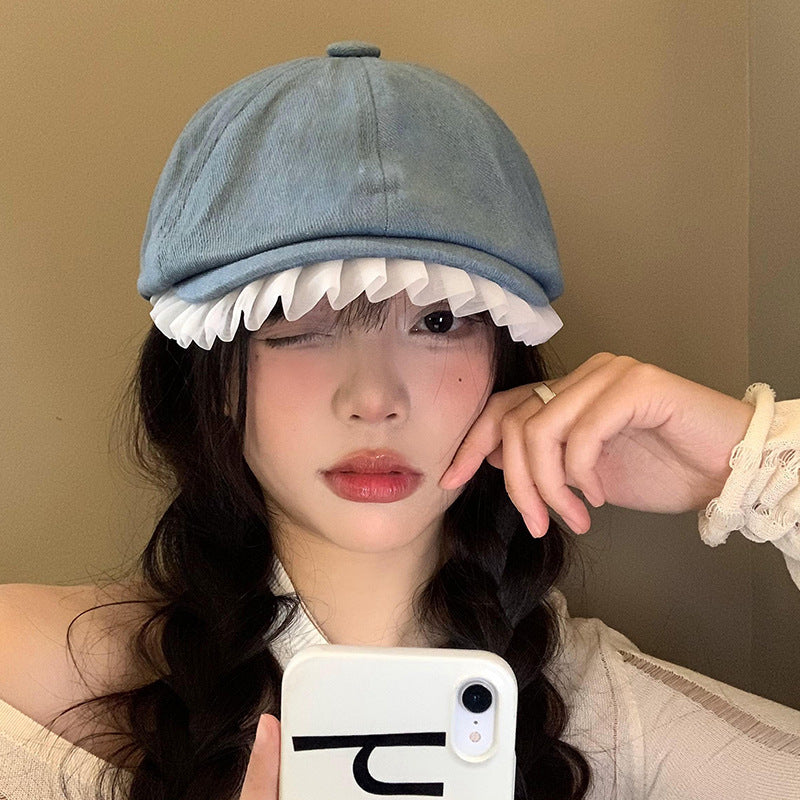 Lace Denim Beret Women's Spring And Summer Japanese-style Retro