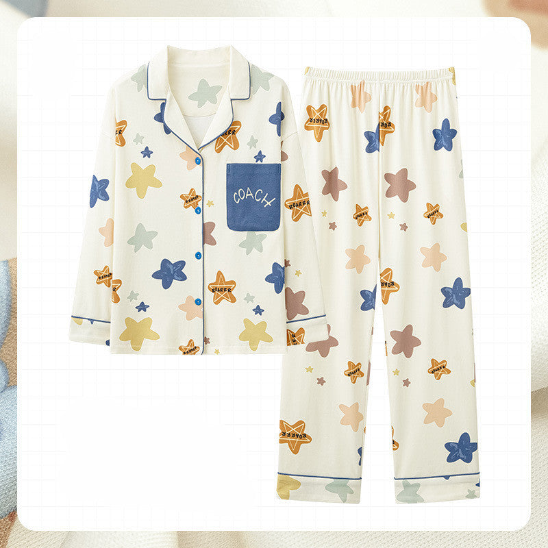 Women's Fashion Simple Cotton Long-sleeved Home Wear Set
