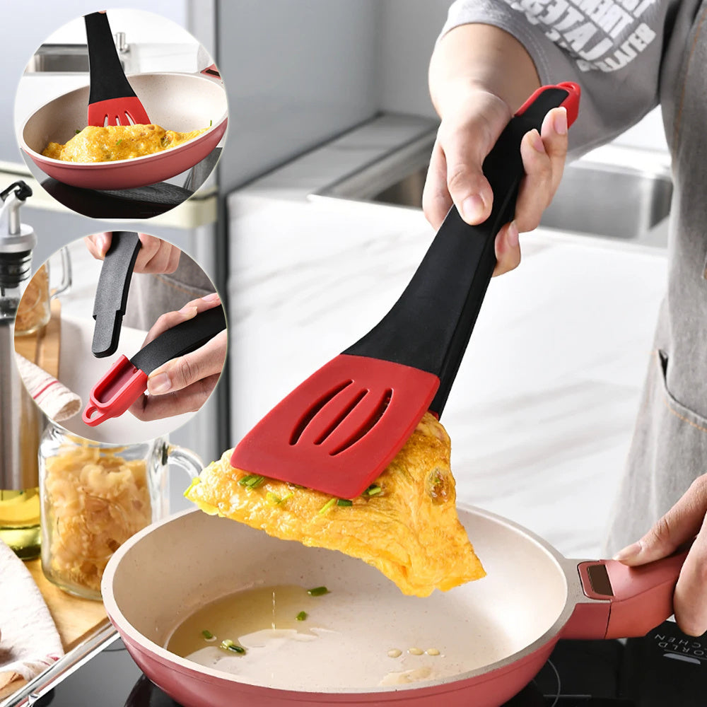 3-in-1 Silicone Frying Spatula Clip – Multi-Function Turner for Steak, Pancakes & More