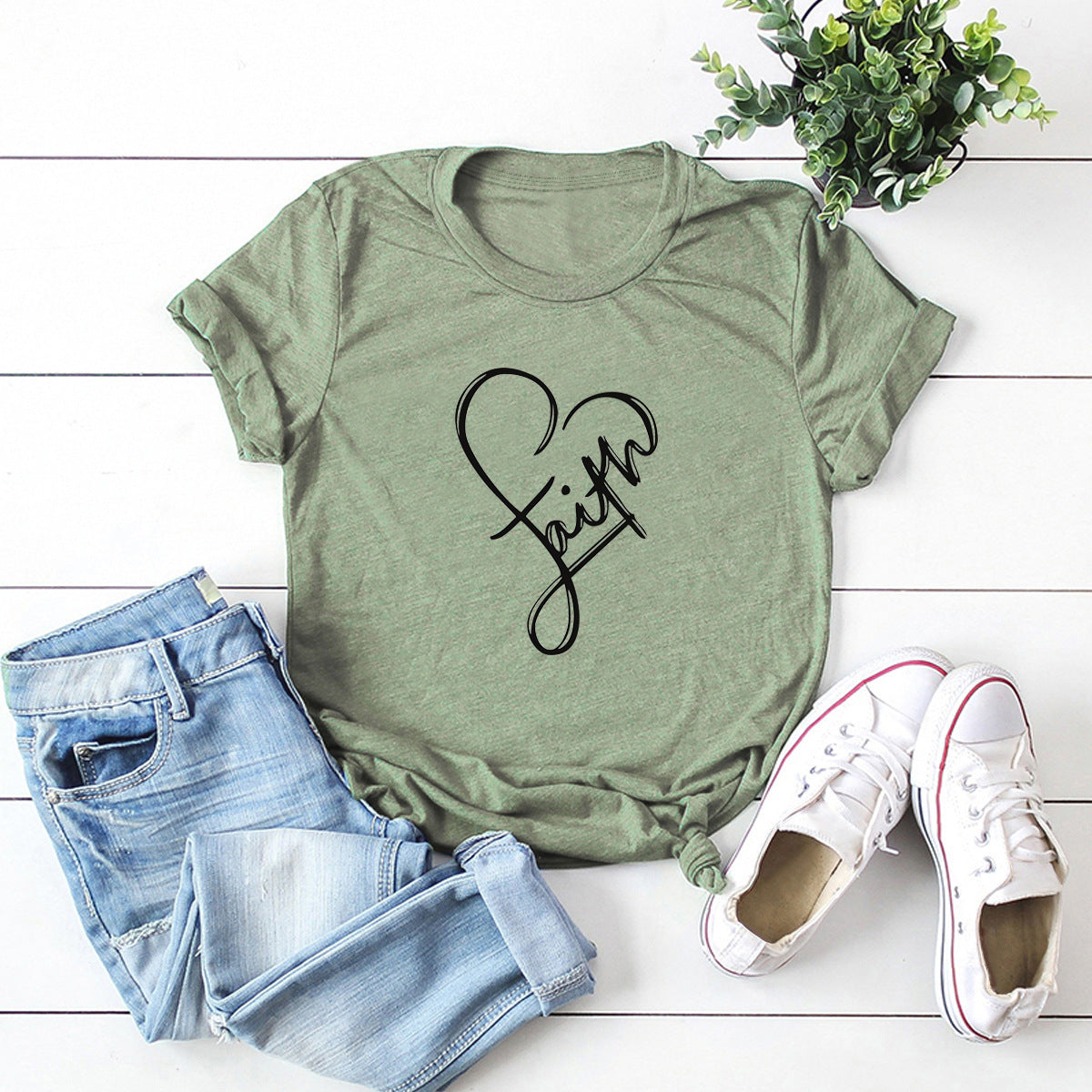 Hot Letter Round Neck Short-sleeved T-shirt Women