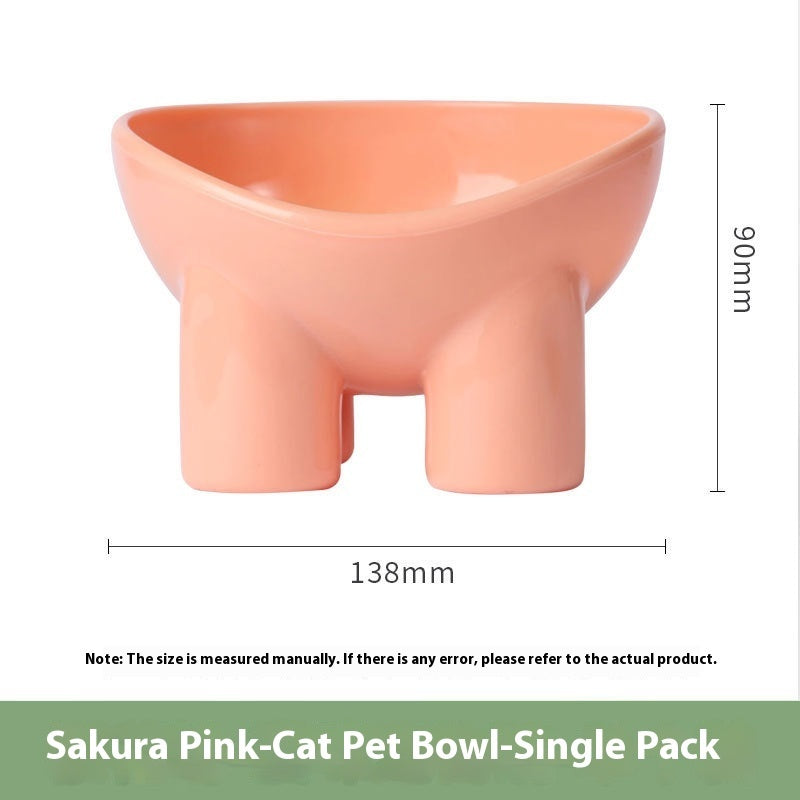 Pet Bowl Cute Cat Basin Double Bowl Neck Protection High Leg Anti-tumble