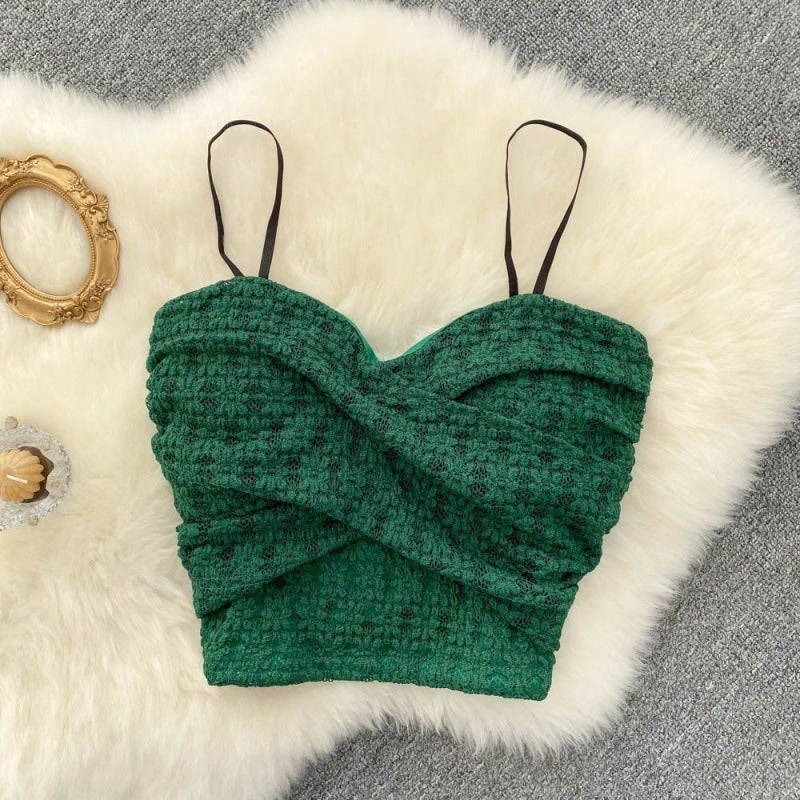 Cross Design Knotted Tube Top Lace Camisole For Women