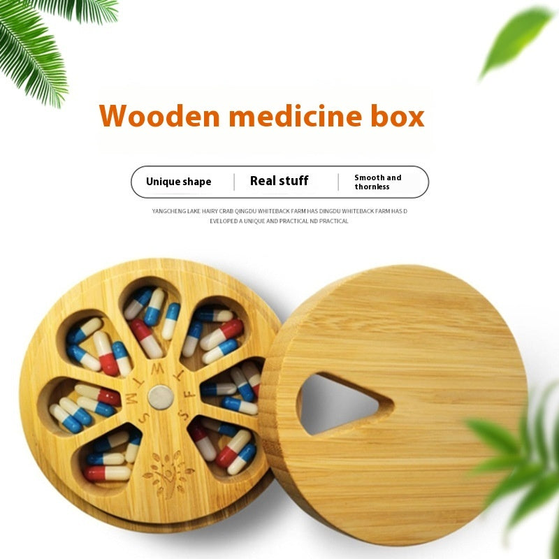 Wooden Portable Capsule Box Pill Storage Box