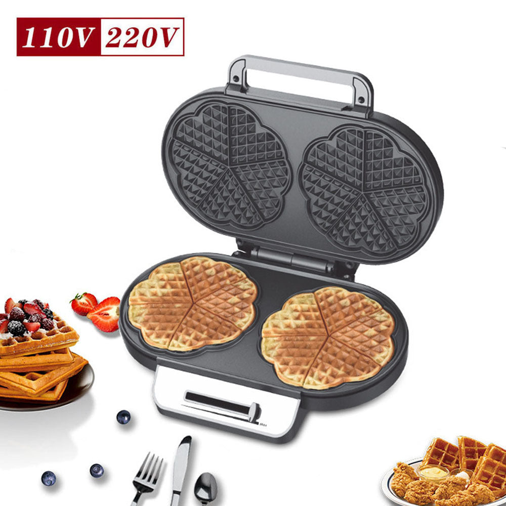 Household 110V Double-Plate Love Heart Waffle Maker – Two Waffles at Once