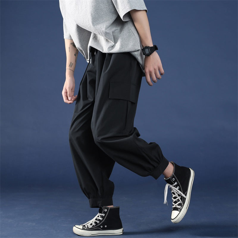 Men’s Wide-Leg Straight Cropped Overalls Trousers