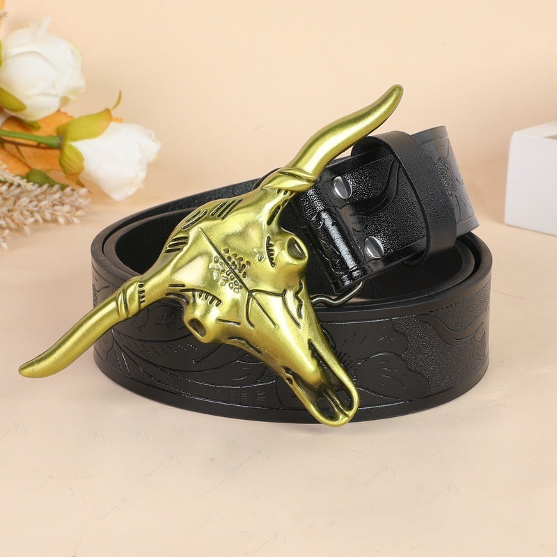 Men's Belt with Cow Head Buckle
