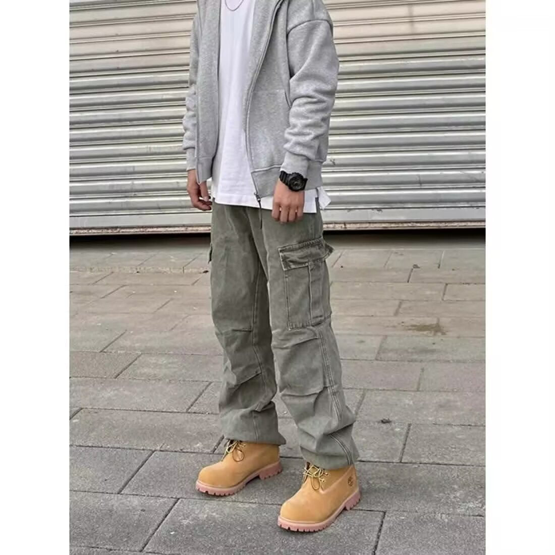 Men’s Retro Casual Denim Pants – Heavy Stone Washed Loose Straight Jeans