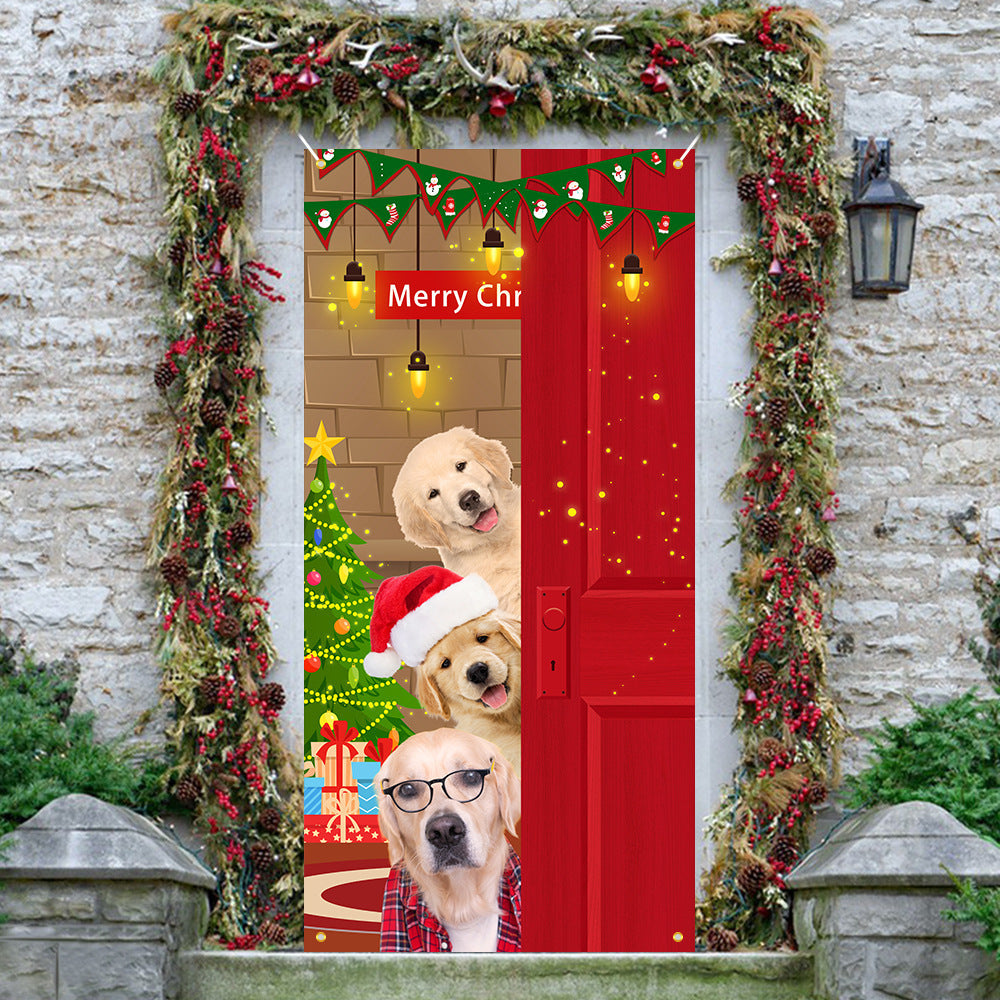 Christmas Curtain Flag Outdoor Photo Puppy Background Hanging Cloth