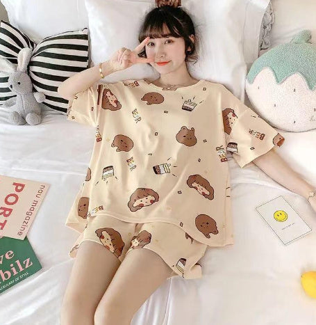 Womens Relaxed Milk Silk Strawberry Blue Homewear Summer