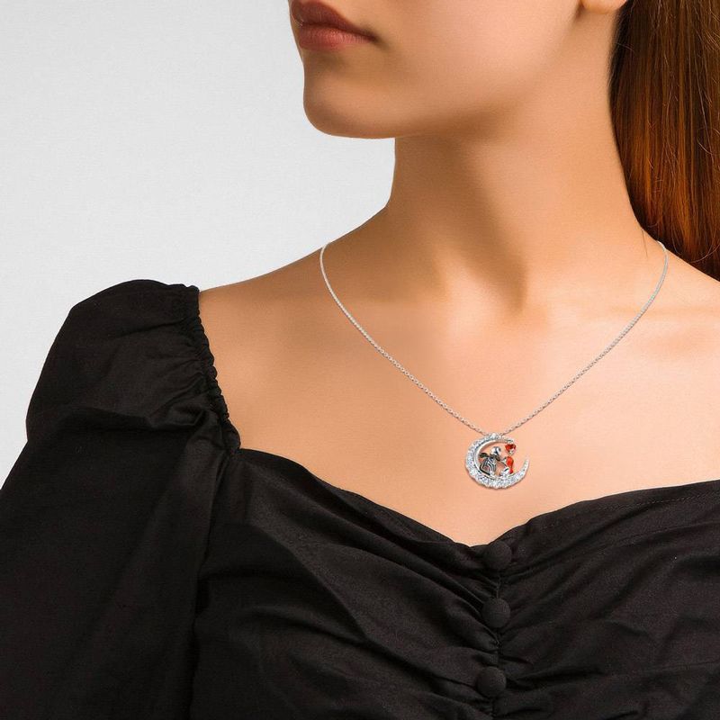 Halloween Moon-Shaped Skull Necklace – Rhinestone Couple Clavicle Pendant Jewelry for Men and Women