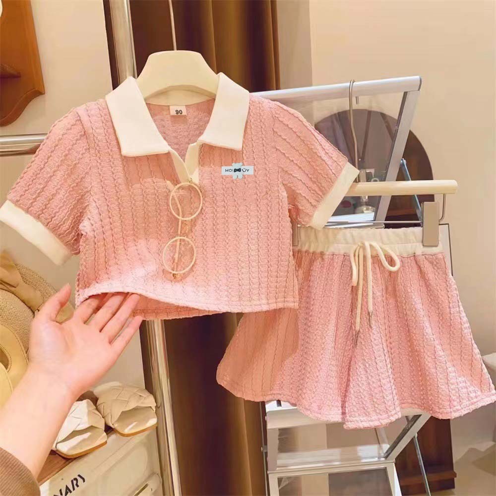 Summer Girls' Suit Shorts Polo Two-piece Set