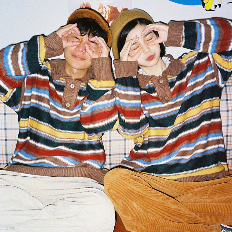 Fashion Rainbow Striped Sweater For Women