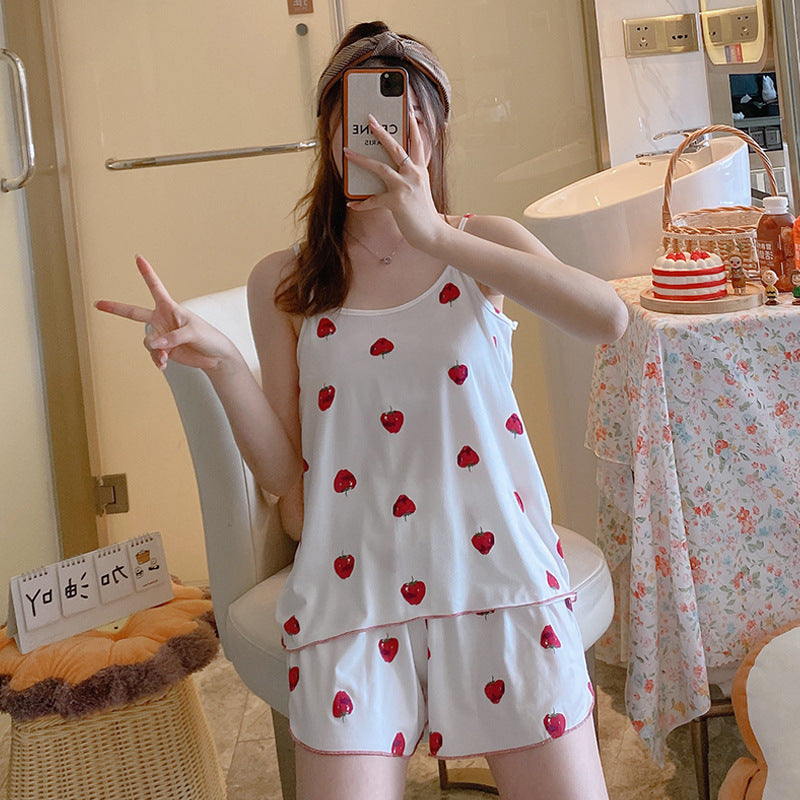 Women's Fashion Simple Camisole Homewear Pajamas Two-piece Set
