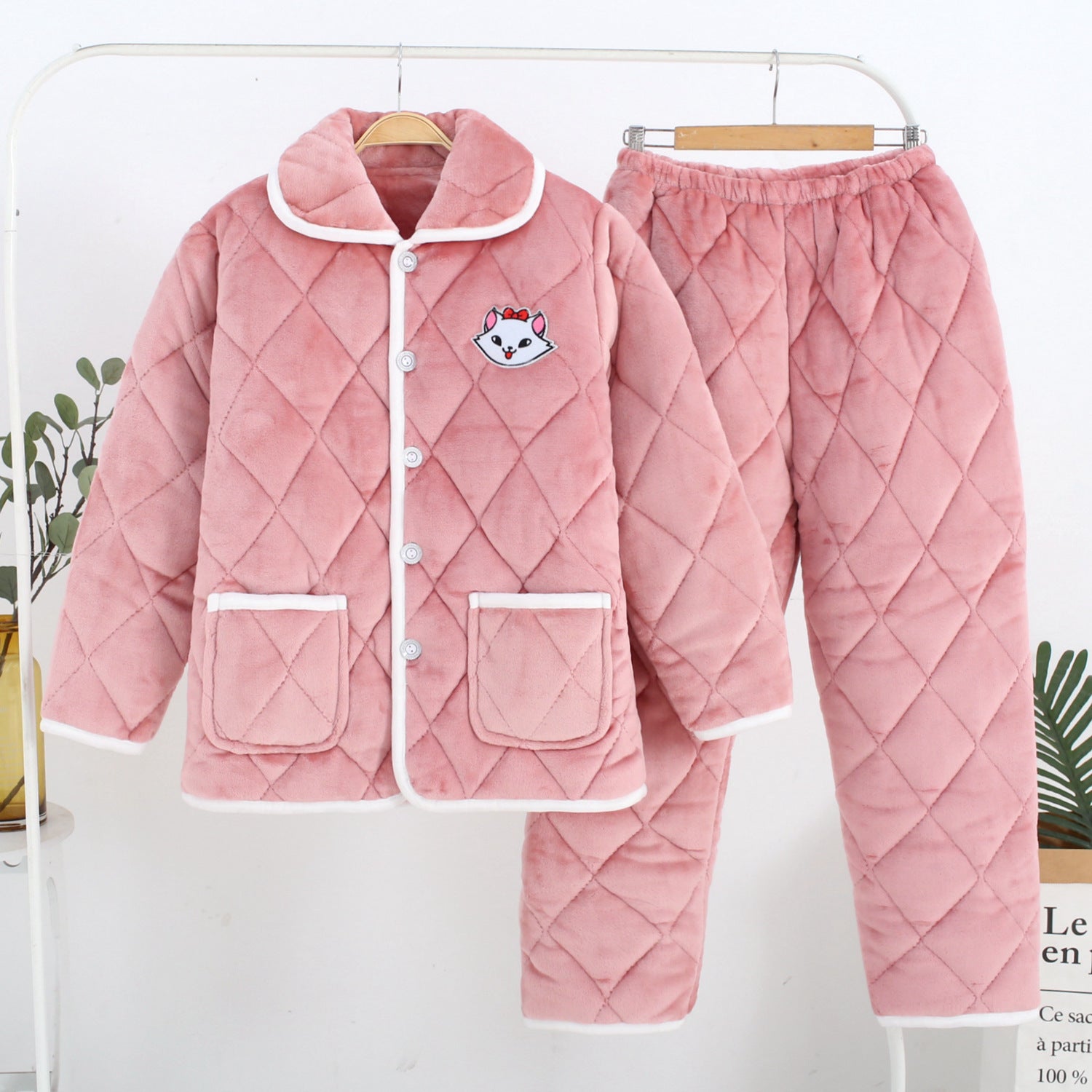 Women's Fashion Coral Fleece Three-layer Thickened Fleece-lined Warm Loungewear