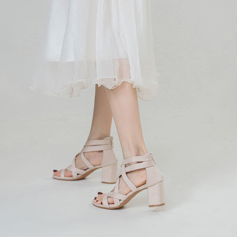 Chunky Heel Rhinestone Rome Classy High Heels