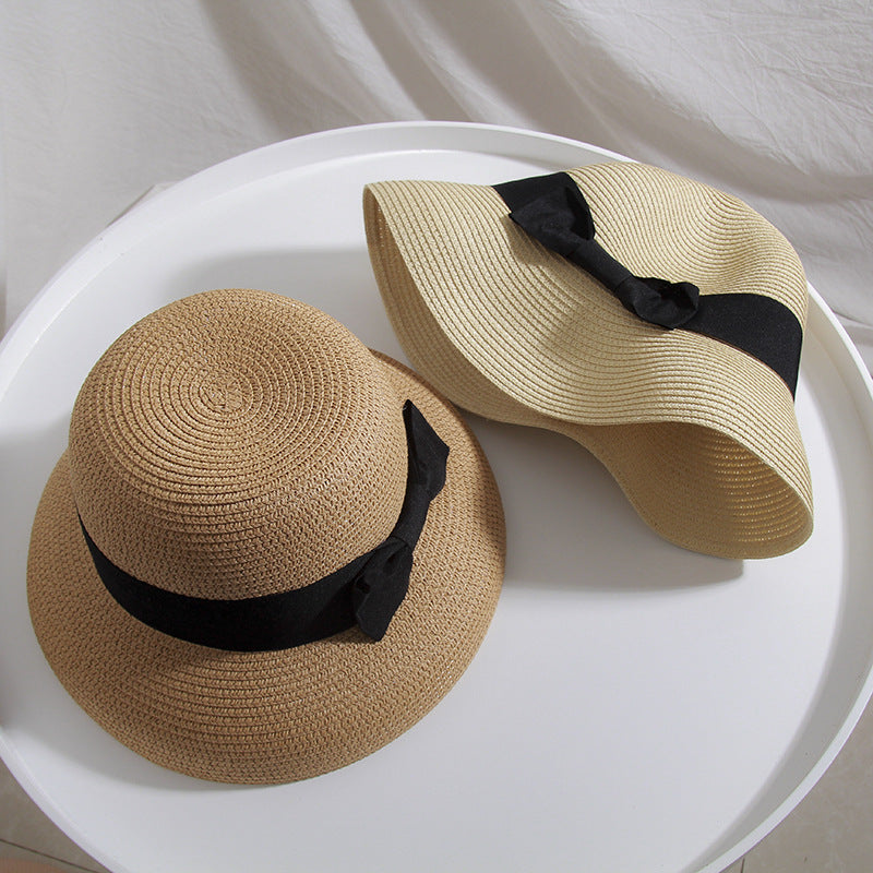 Straw Hat Hepburn Big Bow Bell-shaped Fisherman's Basin Hat