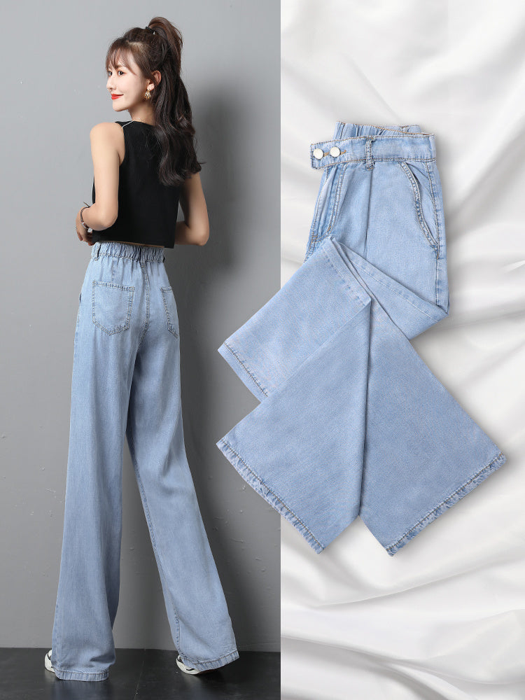 Women’s Ice-Silk Straight Pants – High-Waist Drape, Floor-Sweeping Length