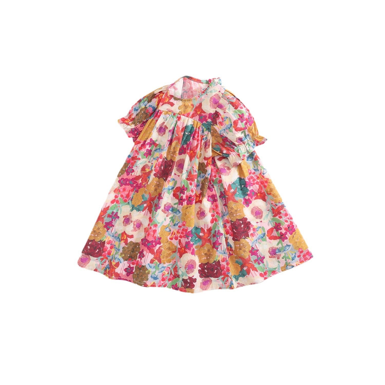 Oil Painting Floral Holiday Princess Dress Puff Sleeve