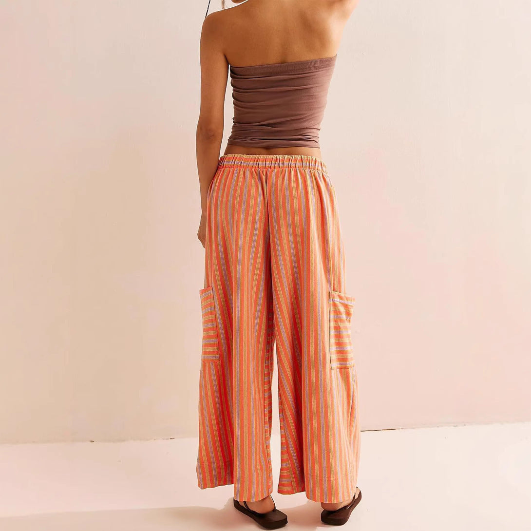 Women’s Mid Waist Straight Leg Pants – Casual Polyester Trousers