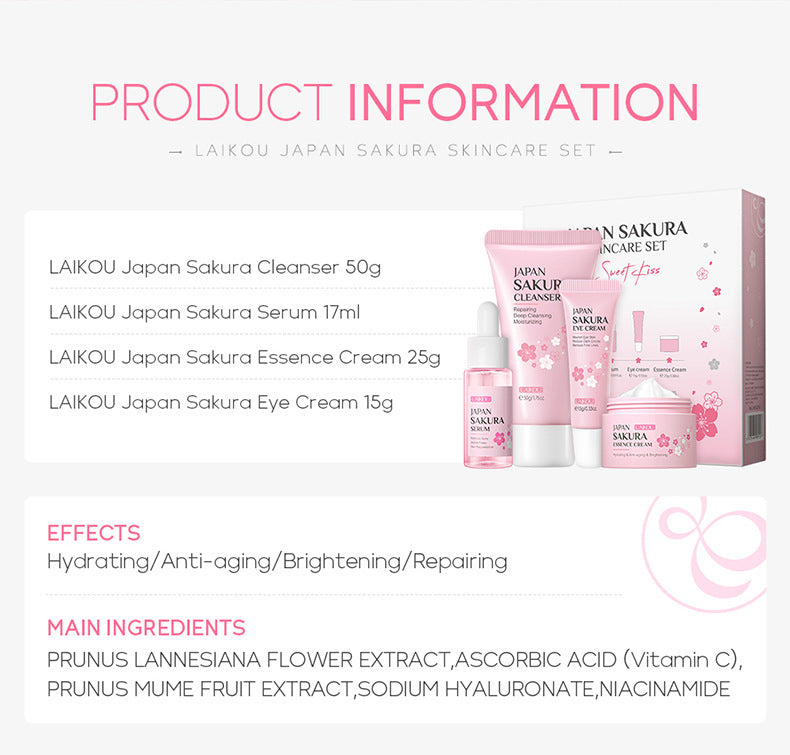 Sakura 4 Piece Skin Care Set Hydrating Cleansing Eye Cream