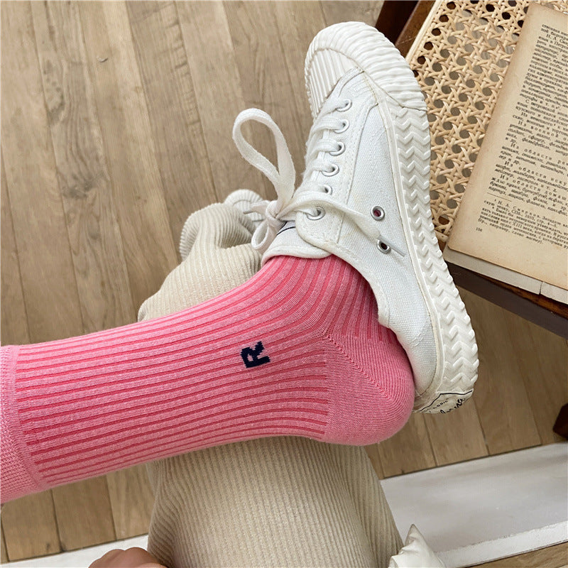 Socks Women's Long Cotton Socks Candy Color Japanese R Letters