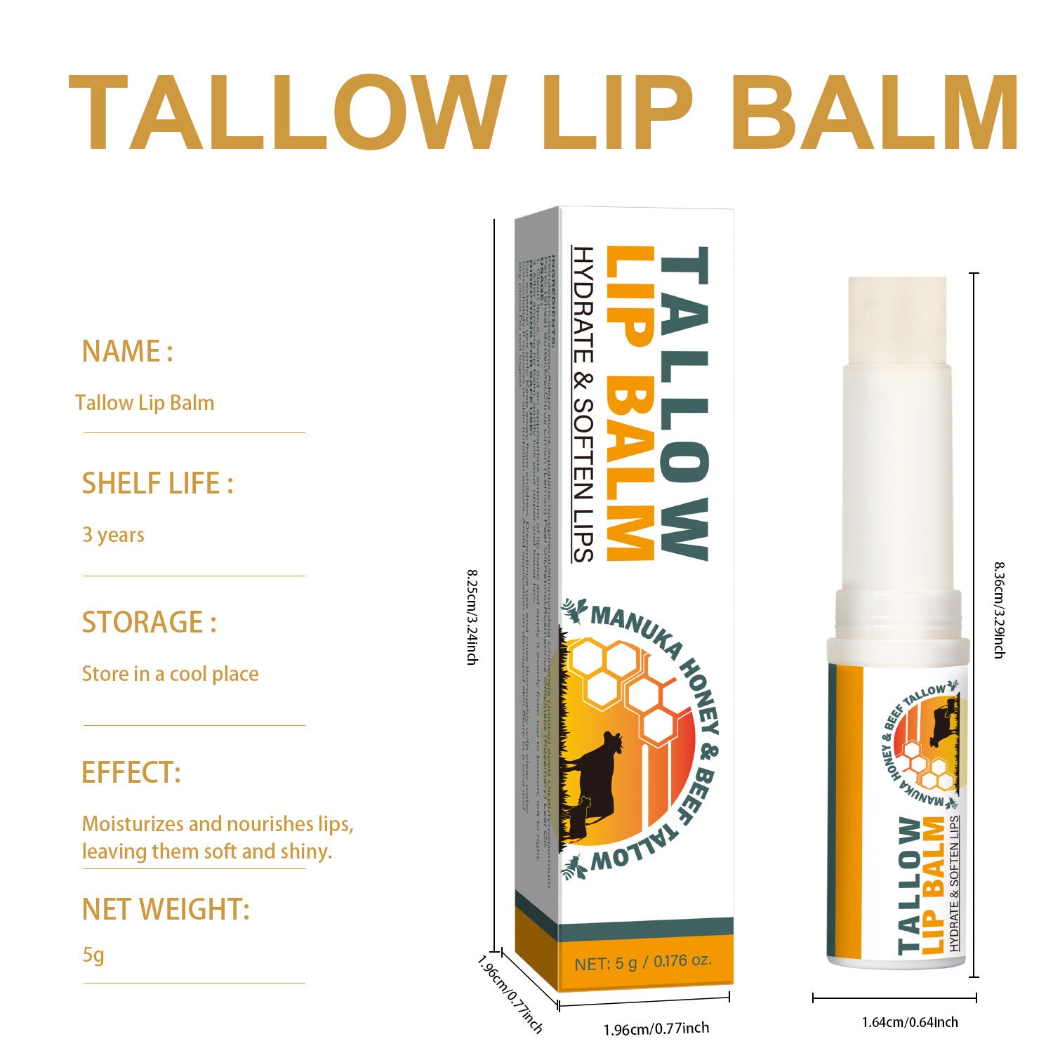 Nourishing Tallow Lipstick – Moisturizing Natural Formula, 5g