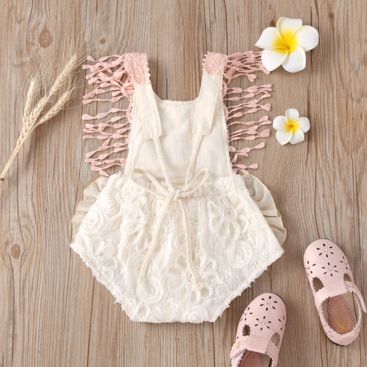 Children's Triangle Jumpsuit – European and American Style Cotton Romper with Lace Color Block Design for Babies