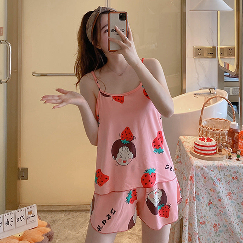 Women's Fashion Simple Camisole Homewear Pajamas Two-piece Set
