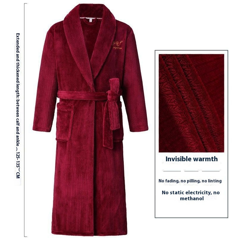 Men's Winter Thickening Thermal Bathrobe Coral Velvet Thin Belt Bathrobe Pajamas