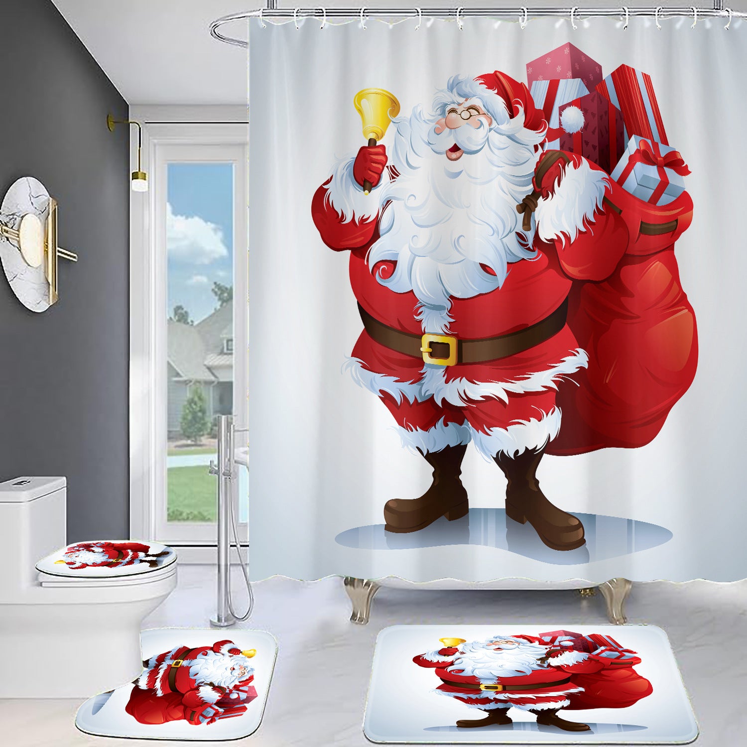 Christmas Old Man Digital Full Polyester Toilet Floor Mat