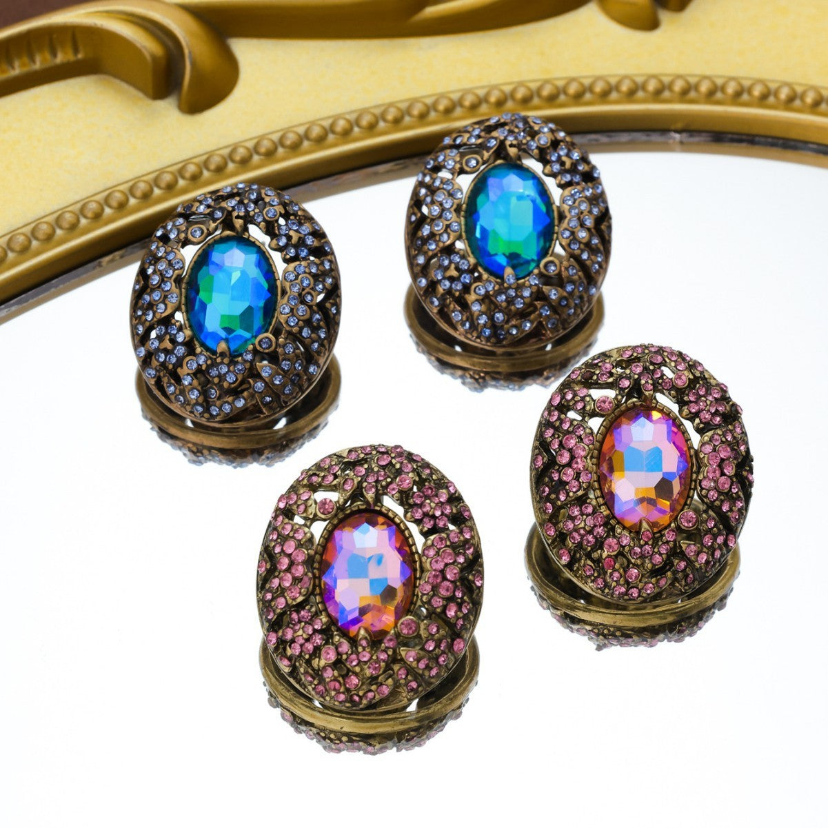 Mid-ancient Vintage Court Vintage Full Inlaid Laiying Stone Earrings
