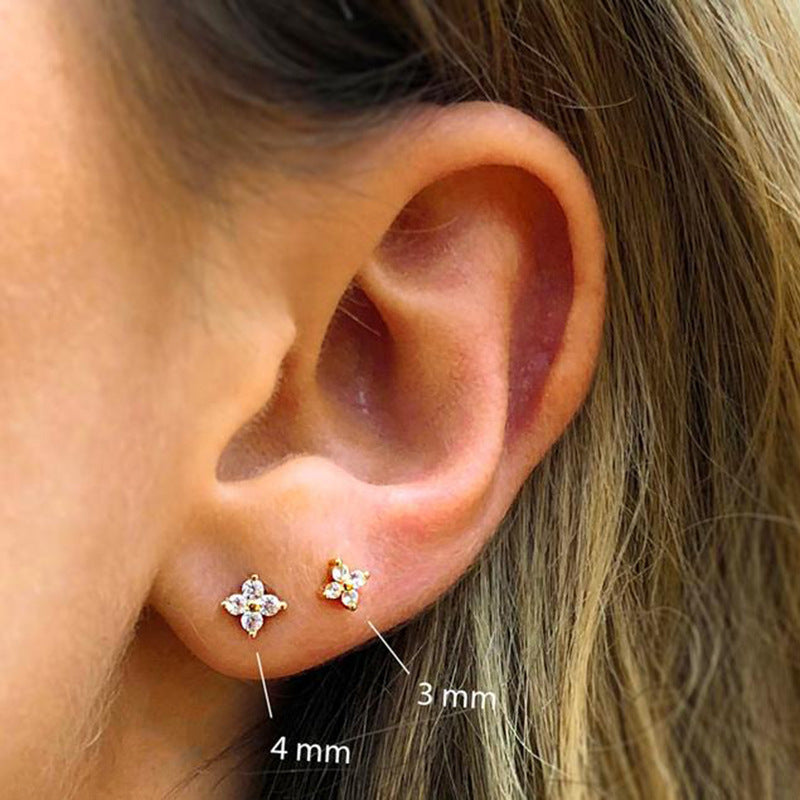 Women's Sterling Silver Petal Crystal Flowers Stud Earrings