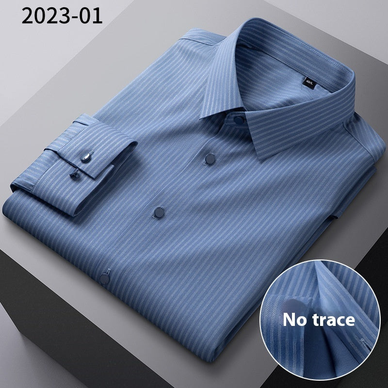 Bamboo Fiber Seamless Light Luxury Men's Striped Long Sleeve Shirt
